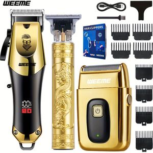 WEEME 3-delige Heren Trimmer Set, Oplaadbare USB Haartrimmer met Verstelbare Clippers voor Haar, Baard & Lichaam, Stijlvol Cadeau voor Moderne Mannen