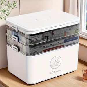 3-tier Medicine Storage Container With Flip Top - Large Family Emergency Organizer, Snap Closure, Durable Plastic, Multi-layer Waterproof Box
