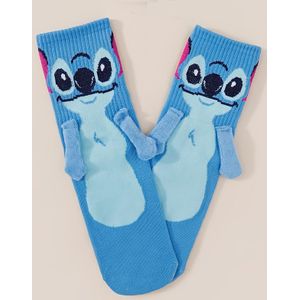 Disney 1/2 paar Stitch Hand in Hand Sokken Roze Blauw Contrast Middensokken Cartoon Koppelsokken Ademend Leuk Veelzijdig Mode Trend Comfortabele Unisex Jeugdsokken