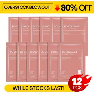 80% ! OVERSTOCK UITVERKOOP! AOAZ 12 stuks Collageen Gezichtsmaskers met Niacinamide - Hydraterend & Verstevigend - Hypoallergeen, Zonder Parfum, Alcoholvrij - Ideaal voor Reizen en Cadeaus!