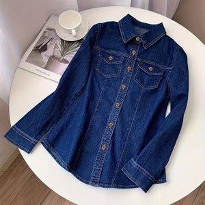 Vrouwen Lichtblauwe Denim Overhemd met Knopen - Casual Lange Mouwen Top met Borstzakken, Niet-Rekbare Stof, Perfect voor Lente & Herfst, Casual |Stijlvolle Buttonup|Casual Stijl