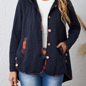 Kabelgebreide Hoodie met Knopen en Zakken, Casual Lange Mouwen Hoodie met Trekkoord, Kleding voor Vrouwen