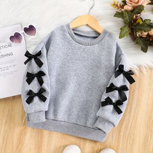 Meisjes Herfst-Winter Nieuw Stijlvol Fleece Gevoerd Sweatshirt met Ronde Hals | Casual Outdoor Top met Lange Mouwen en Strikjes, Kleur, Regular Fit