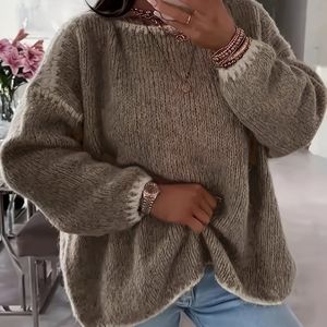 Plus Size - Plus Size - Plus Size - Plus Size, Elegante Dames Trui in Grote Maten - Zachte Pullover met Ronde Hals, Knusse Herfst Winter Trui voor Dagelijks Gebruik & Formele Outfits
