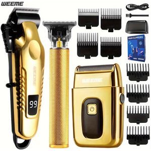 WEEME 3-delige professionele haar- en baardverzorgingsset voor heren - Draadloze kappers met LED-display, precisie-trimmer-set, USB-oplaadbare, voor thuis, perfecte vakantiecadeau