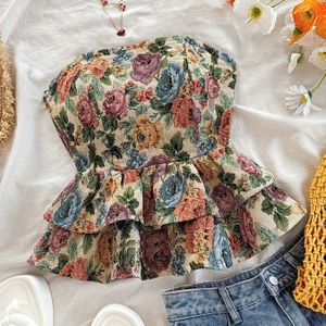 Nieuwe Vakantie Bloemen Peplum Backless Strapless Top