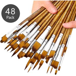 48pcs Finger Professional Paintbrush Set, Synthetic , Round, Flat, Angular Brushes, With Gourd Handle, 4 Nylon Tips, For Acrylic, Watercolor, Gouache Painting