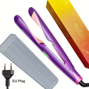 ANGELNI 2-in-1 Ion Platijzer & Krultang - Dubbele Spanning, Instelbare Temperatuur met Digitaal LCD Display, Ergonomisch Ontwerp voor Alle Haartypes, Inclusief Beschermende Accessoires - & Roze