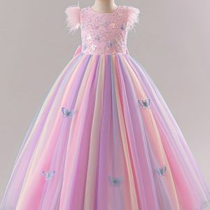 Betoverende Prinsessenjurk voor Meisjes - Perfect voor Bruiloften & Optredens, Pluizig Tule met Kantdetail, Niet-Rekbare Stof, Lente/Zomer/Herfst