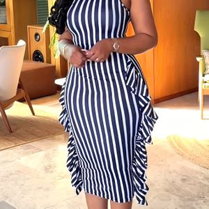 Casual Zoet Elegant Eenvoudig Gestreept Print O-Neck Mouwloos Top en Rok Tweedelige Set