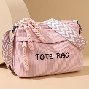 Corduroy Tote Bag | Verstelbare Riem, Ritssluiting, Voering, Ideaal voor Dagelijks Woon-werkverkeer, Shoppen, Korte Trips en Cadeaus