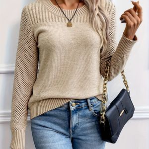 Uitgesneden Mouwen Trui voor Vrouwen - Stijlvolle Gebreide Pullover met Minimalistisch Patchwork Design, Veelzijdige Top ND271