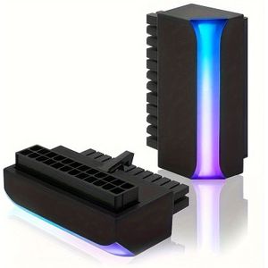 1st ATX 24Pin Moederbord Voedingsadapter met 90° Hoek, Ondersteunt 5V 3-Pin ARGB Sync, Wit/Zwart - Ideaal voor Desktop PC's