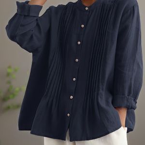 Plus Size Dames Elegante Lange Mouw Shirt - Levendig Geel Ronde Hals Blouse, Machinewasbaar H-Line Pasvorm voor Lente/Zomer Casual & Kantoor Kleding, Zomermode, Textuur Stof