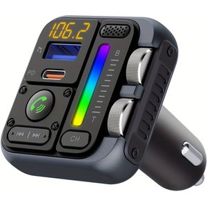 Jajabor FM-transmitter Handsfree Autokit Stemassistent Treble En Bass Verstelbaar Geluid Auto MP3-speler Type C PD30W Snelle Oplaad USB , Zonder Batterij