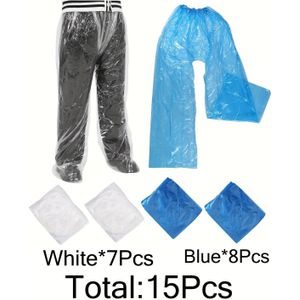 15 Stuks Wegwerp Regenbroek, Transparante Plastic Regenbroek Met Schoenhoes, Volwassen Laarzenhoes Regenbroek Voor Mannen En Vrouwen Buiten (Blauw+wit)