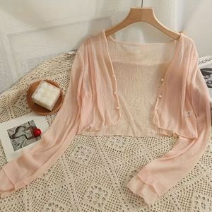 1pc New Summer French Style Women's Long Sleeve Chiffon Open Cardigan Beach Cover-up