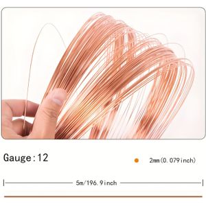 5-meter (196.9 Inch) 99.9% Copper Wire, Solid Red Copper Wire, Soft Copper Wire, Suitable For , Handicrafts, Electrical Gardening , Handicraft Creation, Diy Carving With Pliers