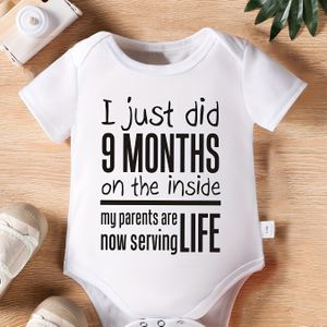 Baby Driehoekige Jumpsuit Ik Heb Netjes 9 Maanden Binnen Mijn Ouders Zijn Nu Serveren Letter Print Pasgeboren Schattige Korte Mouwen Romper Onesie, voor Buiten