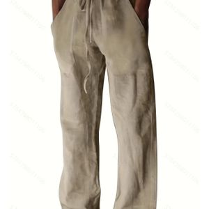 Herren Plus Size Casual Broek - Relaxed Fit Ademend Mid-Rise met Trekkoord, Wasbaar Beige Broeken voor Outdoor & Vrijetijdskleding