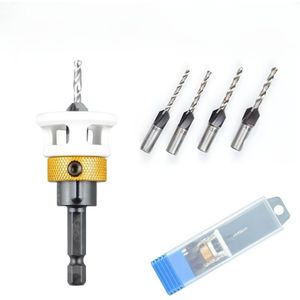 4-in-1 Countersink Drill Bit Set, 6.25mm Shank, Steel, 2.8mm 3.2mm 3.5mm 4.0mm, Hardened Alloy, Hex Shank, For Woodworking Metalworking
