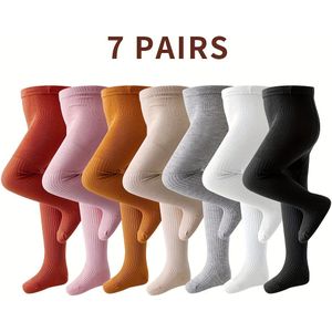 7 stuks Baby Meisjes Pantykousen Eenvoudige Kleur Schattig Lente En Herfst Alle Seizoenen Buitenkleding