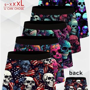 5-Pack Heren Boxershorts - Schedelprint, Stretch Polyester, Elastische Tailleband, Sneldrogend Ademend Ondergoed, Zacht Comfortabel voor Casual