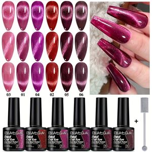 BIALQA 7-delige set Kattenoog Nagellak Nieuwe Herfst en Winter Kattenoog Lak Klassieke Nieuwjaar Rode Pruimkleur Kattenoog Nagellak Geschikt voor DIY, Magnetische Stick Inbegrepen