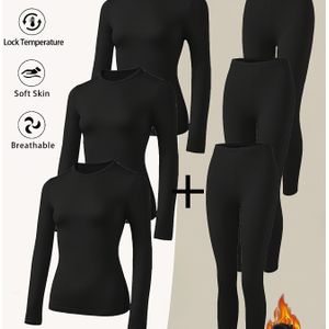 Dames 3- Thermisch Ondergoed Set - Hoge Stretch, Warme Fleece-Gevoerde Lange Mouwen Top & Broek met Bonus Muts - Perfect voor Herfst/Winter