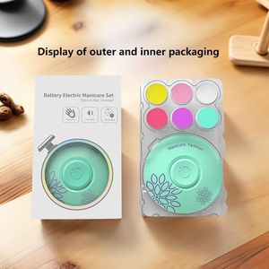 Compacte multifunctionele elektrische nagelvijlset - roze en wit bloemendesign, geen boormunt, voor nagelpolijsting en polijsting, nagelverzorgingsset, op batterijen (zonder batterij), nagelboor