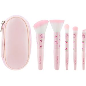 5 stuks Schattige Compacte Make-up Kwastenset met Etui - Premium Zachte Synthetische Kwasten voor , Blush en Oogschaduw Applicatie Beauty Tools