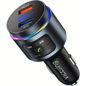 Verbeterde V5.0 FM Draadloze Zender Auto, QC3.0 & LED Verlichte Draadloze FM Radio Adapter Muziekspeler/Auto Kit Met Handsfree