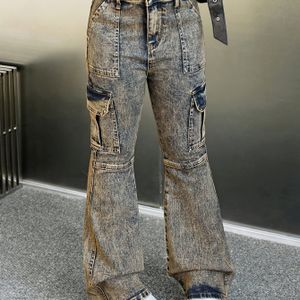 Meisjes Jeans met Uitlopende Pijpen - Casual Marmerpatroon met Zakken, Lichtgewicht Stretch Stof, Regular Fit voor Herfst/Winter, Casual Kleding, Vrijetijdskleding, Casual Stijl, Casual Broek