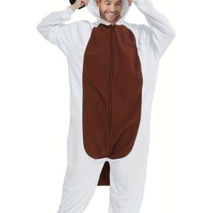 Gezellige Heren Fleece-Gevoerde Hoodie Pyjama Onesie - Cartoon Dierenontwerp, Vleermuismouwen, Warme Slaapjas voor Herfst/Winter - Perfect voor Halloween & Kerstfeesten