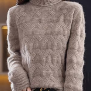 Vrouwen Elegante Hoge-Hals Kabeltrui - Zachte Warme Veelzijdige Trui met Geribbelde Manchetten, Kleur, Perfect voor Casual & Formele Outfits, Veelzijdig | Kabelontwerp | Textuur