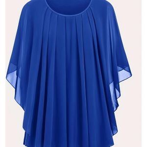 Plus-Size Dames Overhemd, Kleur Geplisseerde Blouse Met Een Elegante Ronde Hals En Korte Mouwen.