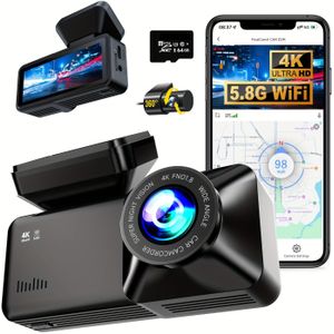 4K+1K Dubbele Lens Voor- en Achtercamera A215 4K Dashcam voor Auto's, 3.0" IPS App Bediening WDR Nachtzicht 24U Parkeerstand Ingebouwde WiFi & GPS Black Box met 64G Kaart Dashcam