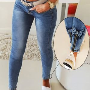 Elegante, Denim Broek met Reepje en Rijgoudje Detail - Casual Attire Jeans|Zipper Decor Jeans|Stretchy Fabric Jeans