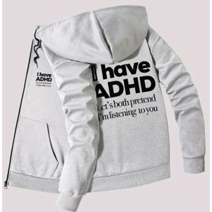 Heren ADHD Bewustzijn Hooded Jacket met "Ik Heb ADHD" Slogan Print, Slim-Fit Rits Winterjas, ADHD Symbool & Zakontwerp, Wasmachinebestendige Casual Buitenkleding voor ADHD & Dagelijks Gebruik