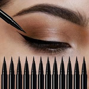 Luxe Waterdichte Vloeibare Eyeliner 12-Pack - Eenvoudig Glijdende Precisiepunt voor Beginners, Extra , Snel & Langdurige Formule, Ideaal voor Gevoelige , Vlekvrije Zwarte Eyeliner Set