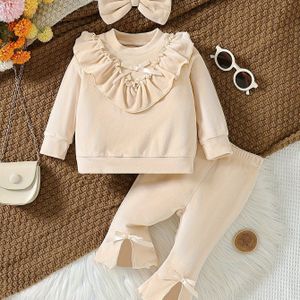 Baby Meisje Schattige Strik Split Broek Set met Strik Haarband | Comfortabel en Stijlvol voor Lente/Herfst, Ideaal voor Uitjes en Casual Kleding, voor Buiten