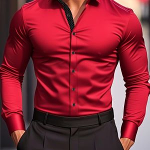 Heren Contrasterend Kleur Pak Overhemd Met Stippenpatroon Detail, Lange Mouw Revers Slim Fit Kraag Overhemd Voor Zakelijke En Formele Gelegenheden