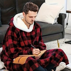 1 stuk Hoodie Luie Deken, Zacht en Comfortabel, Lange Capuchon Pullover Flanellen Badjas, Dikke TV Deken, Sweatshirt TV Deken, Huiskleding