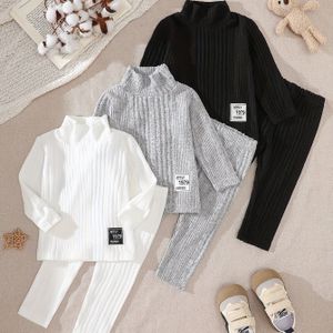 6-delige Kinder Fleece Geribbelde Lange Mouwen Broekenset - Stijlvolle Casual Elastische Lente/Herfst/Winter Outfit voor Jongens en Meisjes, Creatief Kinderkleding Cadeau, Perfect voor Buiten