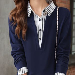 Modieuze Nep Tweedelige Lange Mouwen Shirt Dames Herfst Winter Nieuwe Stijlvolle Top T-Shirt Bovenkleding Basislaag