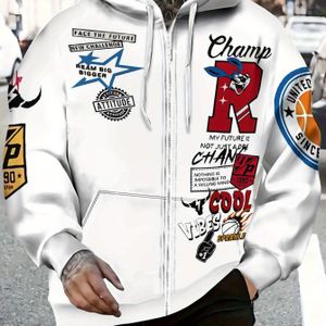 Ritshoodie voor heren - Witte lichtgewicht hoodie voor outdooractiviteiten, ideaal voor sportevenementen met meerdere zakken en stijlvolle grafische prints, perfect voor casual in de stad