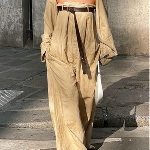 Beige Cape Sleeveless Jumpsuit met riem - Loose Fit, Wijd Beende Broek met zakken, Casual Attire, Casual Attire | Jumpsuit | Broek, Jumpsuit