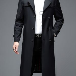 Elegante dubbelrijg Trench Coat voor heren - Lange mouw, knoopsluiting, zwart, perfect voor casual uitstapjes en feestjes, lente/herfstkleding, stijlvolle revers, duurzaam materiaal