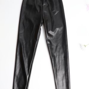 1 stuk - Gevoerde Dikke Middellange Leggings voor Meisjes, Herfst Warme Broek, Hoogwaardige PU Enkelbroek