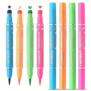 Set van 4 Vloeibare Stempel Eyeliners - Gekleurde Gel Viltpunt Eyeliners met Ster, Hart, , Vlinder Stempels - Gemengd Kleurensysteem Slanke Vormen voor Creatieve Make-up Stijlen